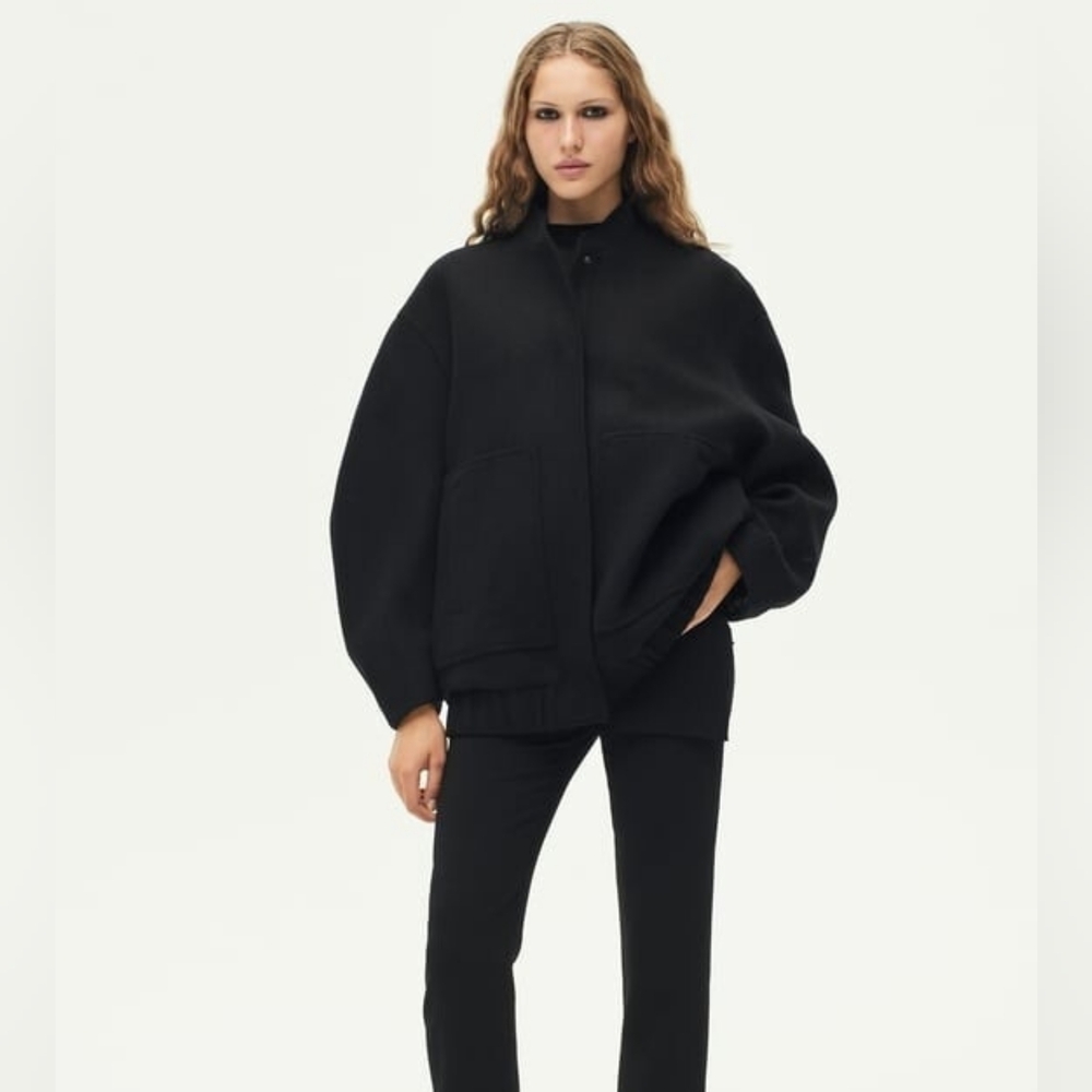 Zara ZW Collection Wool Bomber Jacket Size Small Oversized Fit
